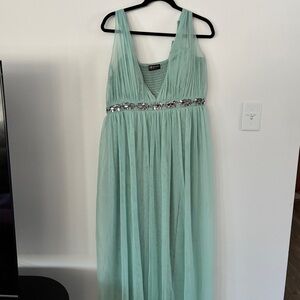 Little Mistress Mint Green Evening/Garden Party Dress with Embellished Waist